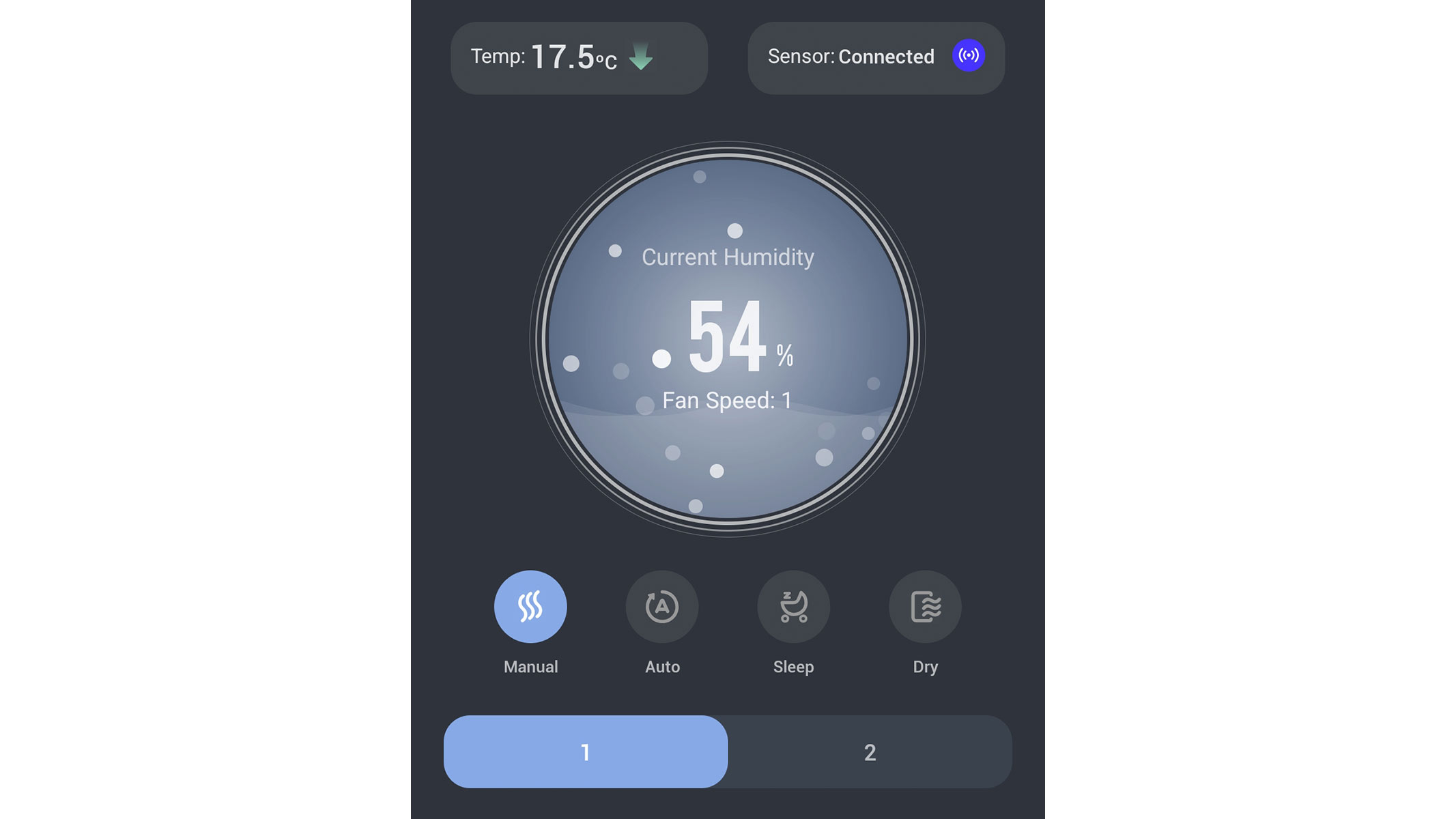 a screenshot of the manually adjusted humidity settings from the VeSync app