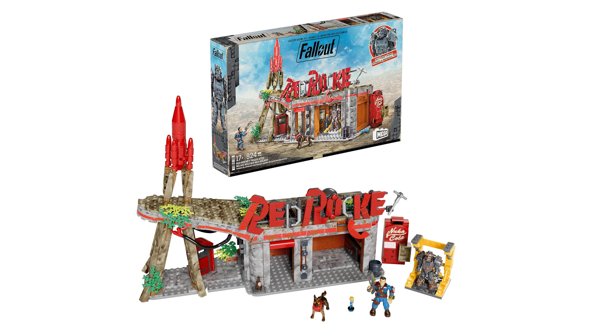The MEGA Fallout Red Rocket Truck Stop set built and with the box beside