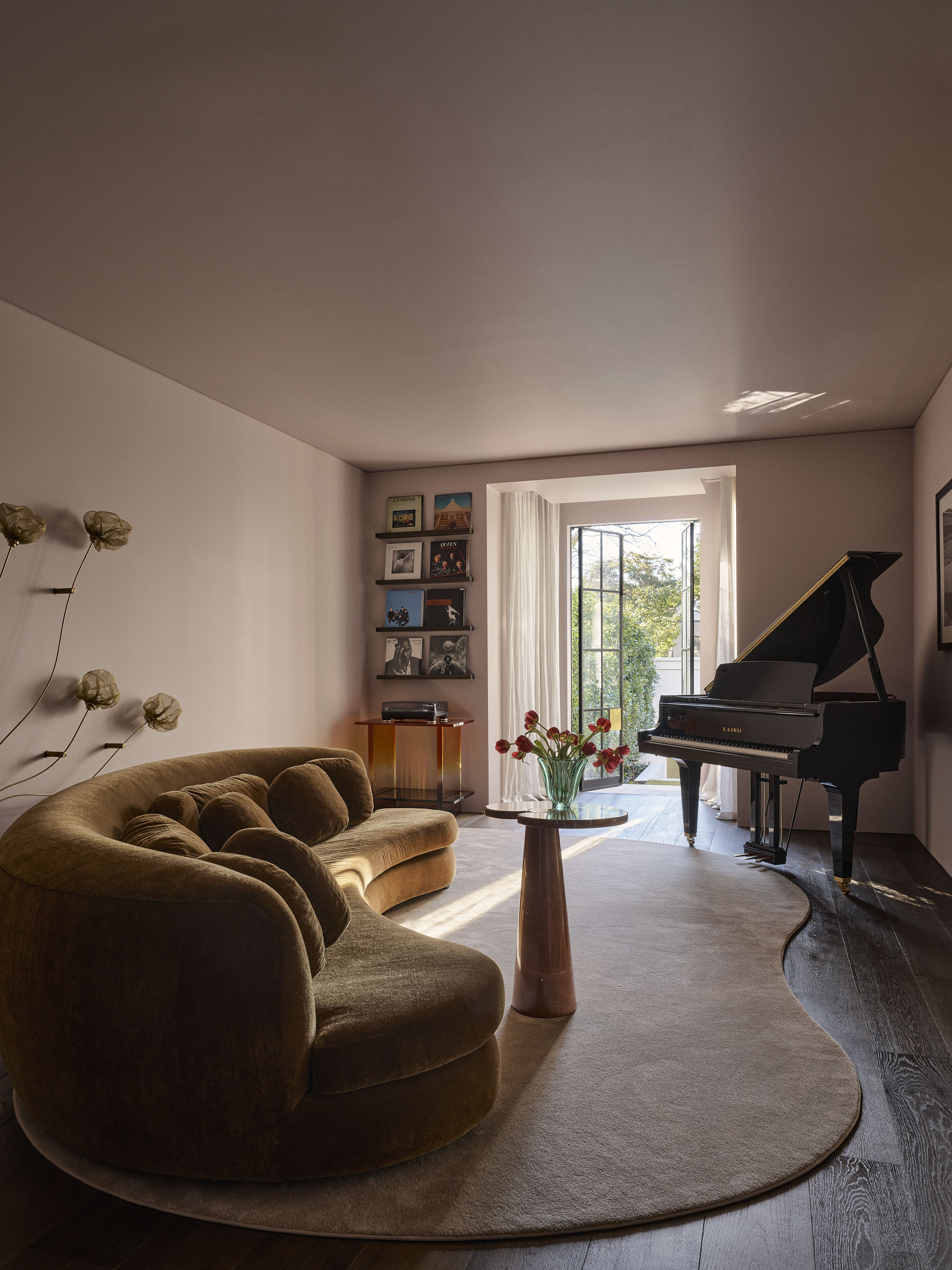 Music room in Smac Studio's renovated Art Deco home.