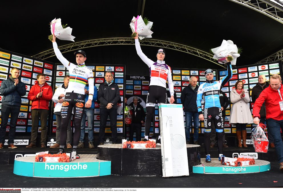 The men's podium at the Superprestige round in Hoogstraten