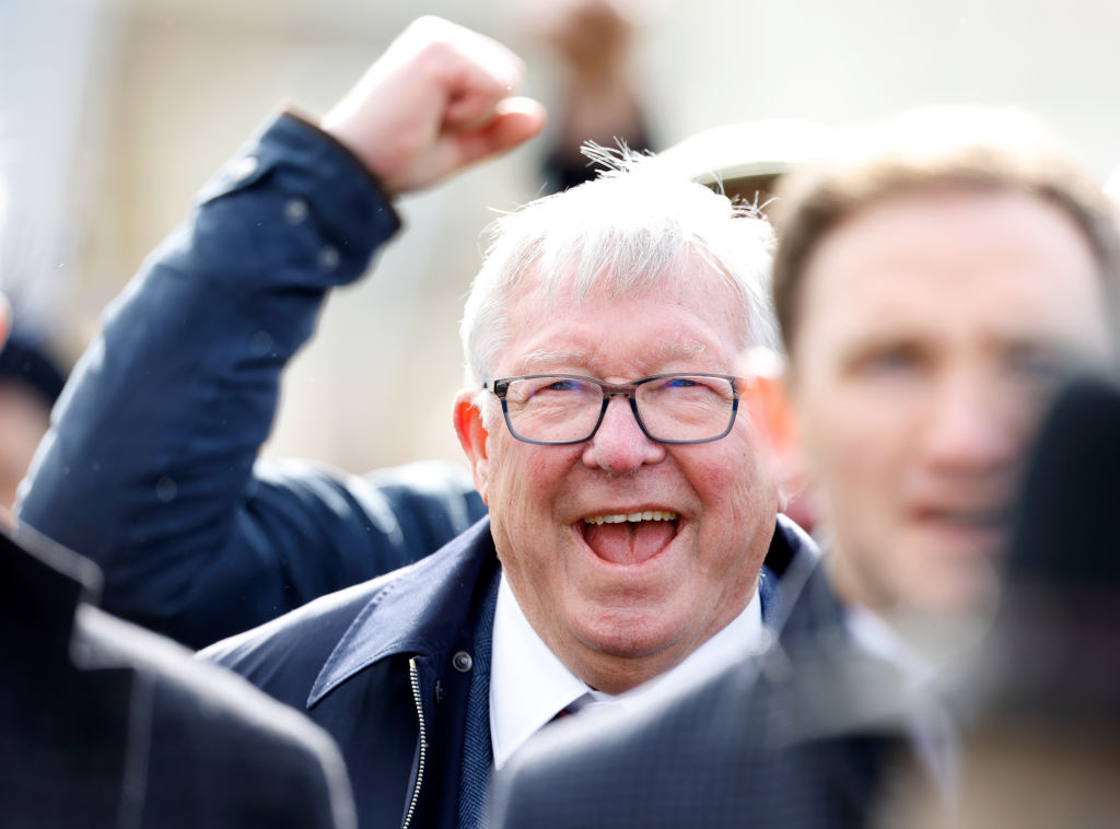 Sir Alex Ferguson watching one of his horses at Cheltenham in 2025