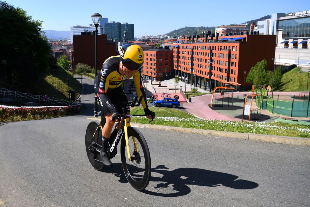 BILBAO SPAIN APRIL 05 Tobias Foss of Norway and Team Jumbo Visma during the 60th ItzuliaVuelta Ciclista Pais Vasco 2021 Stage 1 a 139km individual time trial from Bilbao to Bilbao itzulia ehitzulia ITT on April 05 2021 in Bilbao Spain Photo by David RamosGetty Images