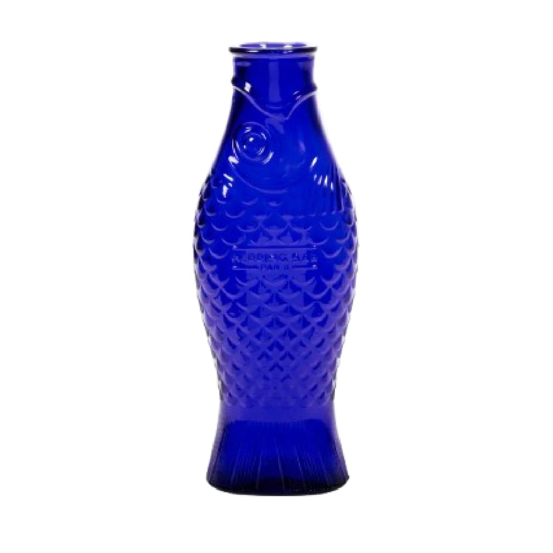 Fish &amp;amp; Fish Glass Bottle Vase/Carafe, 1L Cobalt Blue