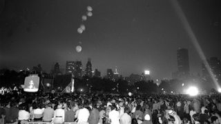 In New York City, the moon landing was broadcast on giant screens in Central Park.