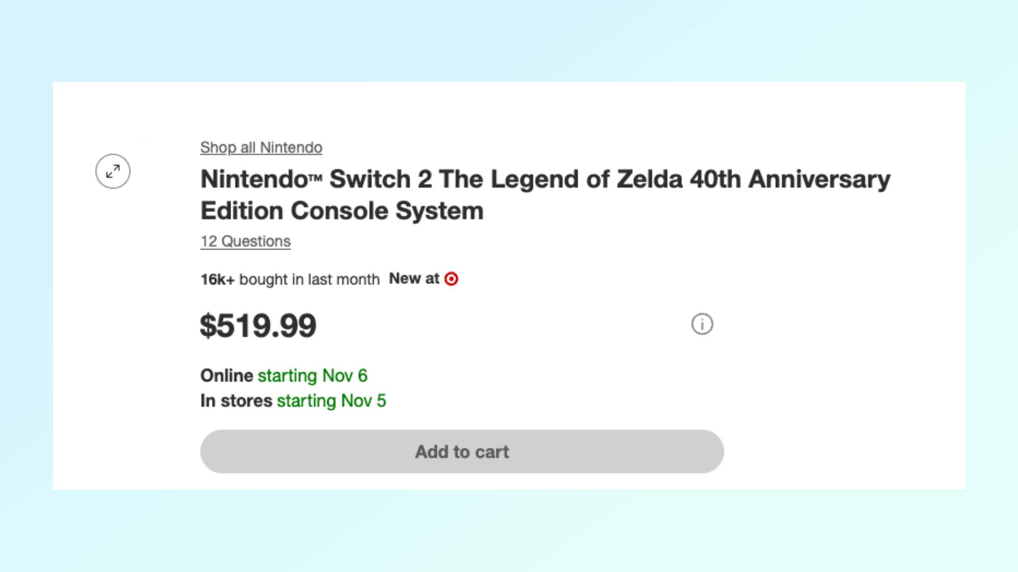 Target listing page for Nintendo Switch 2 Zelda Edition