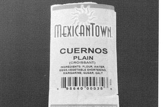 Cuernos (croissants) label.