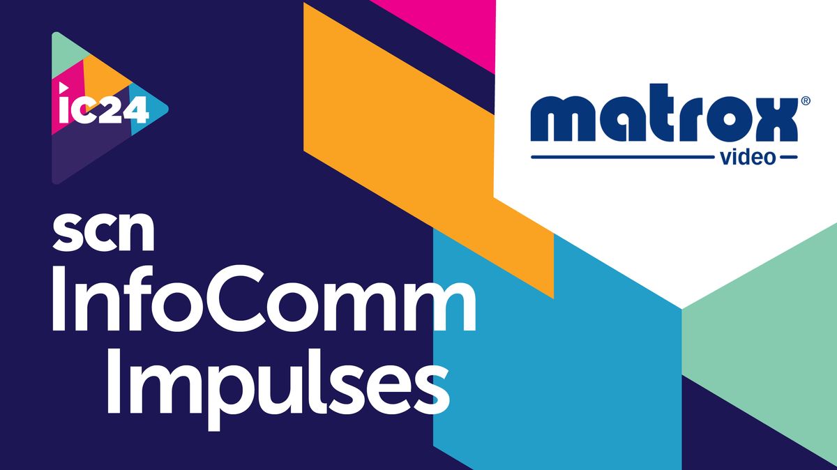 The Matrox Video logo over the InfoComm 2024 Impulses design. 