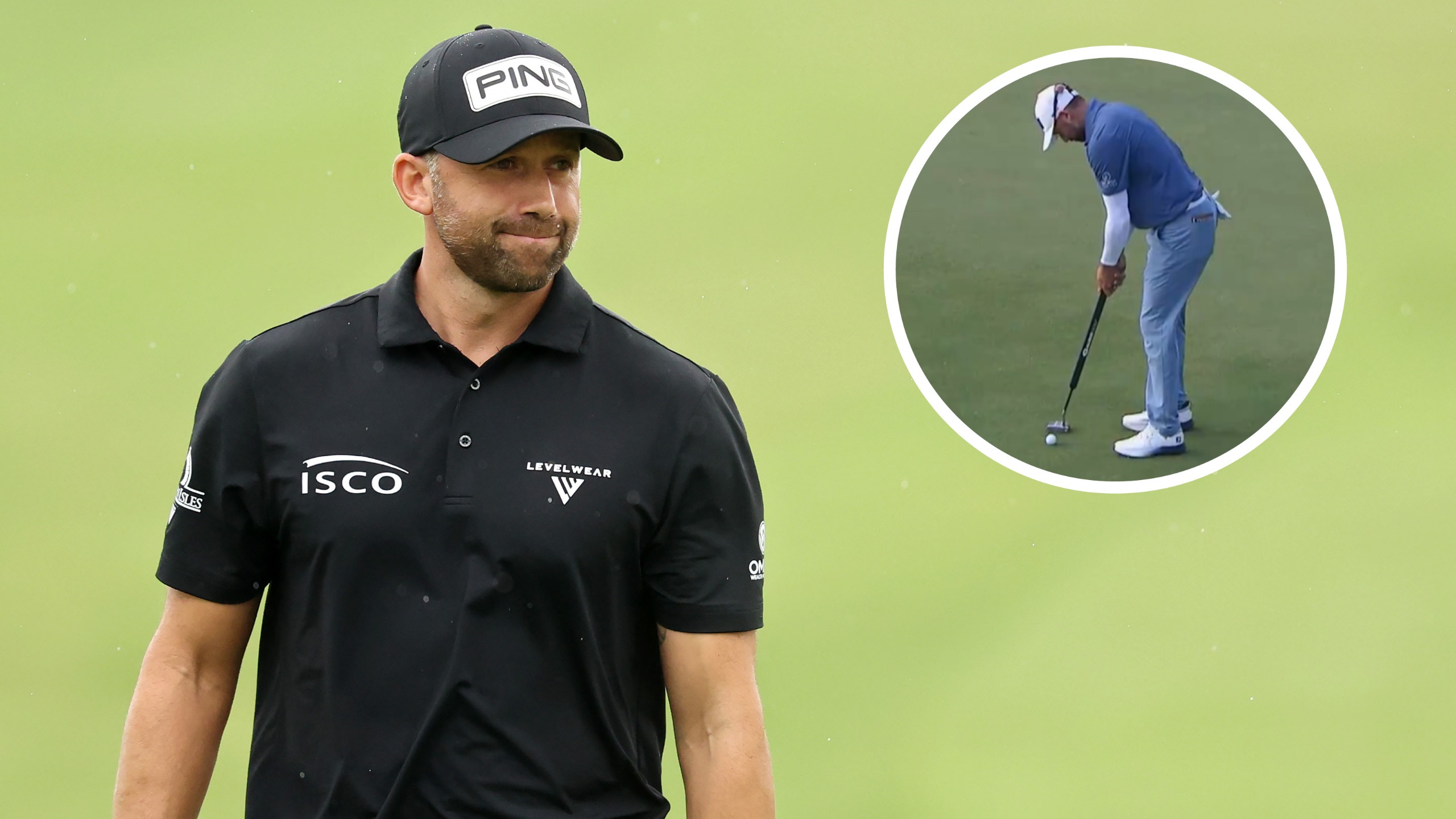 Ben Silverman reacts to a putt, with Silverman hitting a putt in a circle