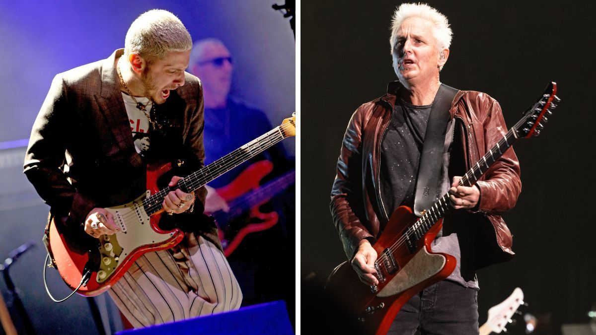 L-Andrew Watt performs onstage during Ohana Fest at Doheny State Beach on September 24, 2021 in Dana Point, California; R- Lead guitarist Mike McCready of Pearl Jam performs live on stage at Moody Center on September 18, 2023 in Austin, Texas