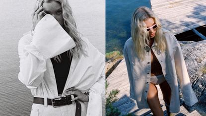 Helsa hosk in white jacket and sunglasses