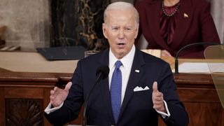 US President Joe Biden speaks during a State of the Union address at the US Capitol in Washington, DC, US, on Tuesday, Feb. 7, 2023. Biden is speaking against the backdrop of renewed tensions with China and a brewing showdown with House Republicans over raising the federal debt ceiling. 