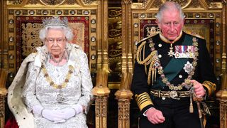 Queen Elizabeth II and Prince Charles, Prince of Wales during the State Opening of Parliament