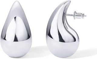 PAVOI 14K Gold Plated 925 Sterling Silver Post Teardrop Chunky Hoop Earrings | Lightweight Drop White Earrings for Women | 22mm Designer Dupe Earrings