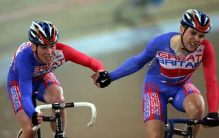 Mark Cavendish and Tom White compete in the Madison at Track World Cup in Sydney in 2005