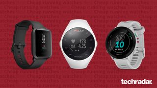 Three running watches on red background
