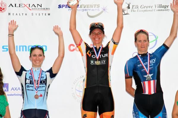 Women's stage 2 podium (l-r): Kendall Ryan (3rd), Jade Wilcoxson (1st) and Theresa Cliff-Ryan (2nd)