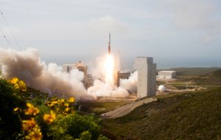 NROL-25 Satellite Liftoff with Foreground Flowers