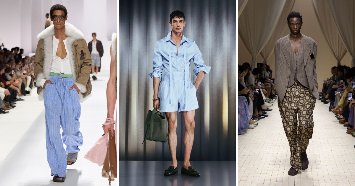Menswear ss26 runways pyjama pants: Dolce & Gabbana, Ferrari, Emporio Armani
