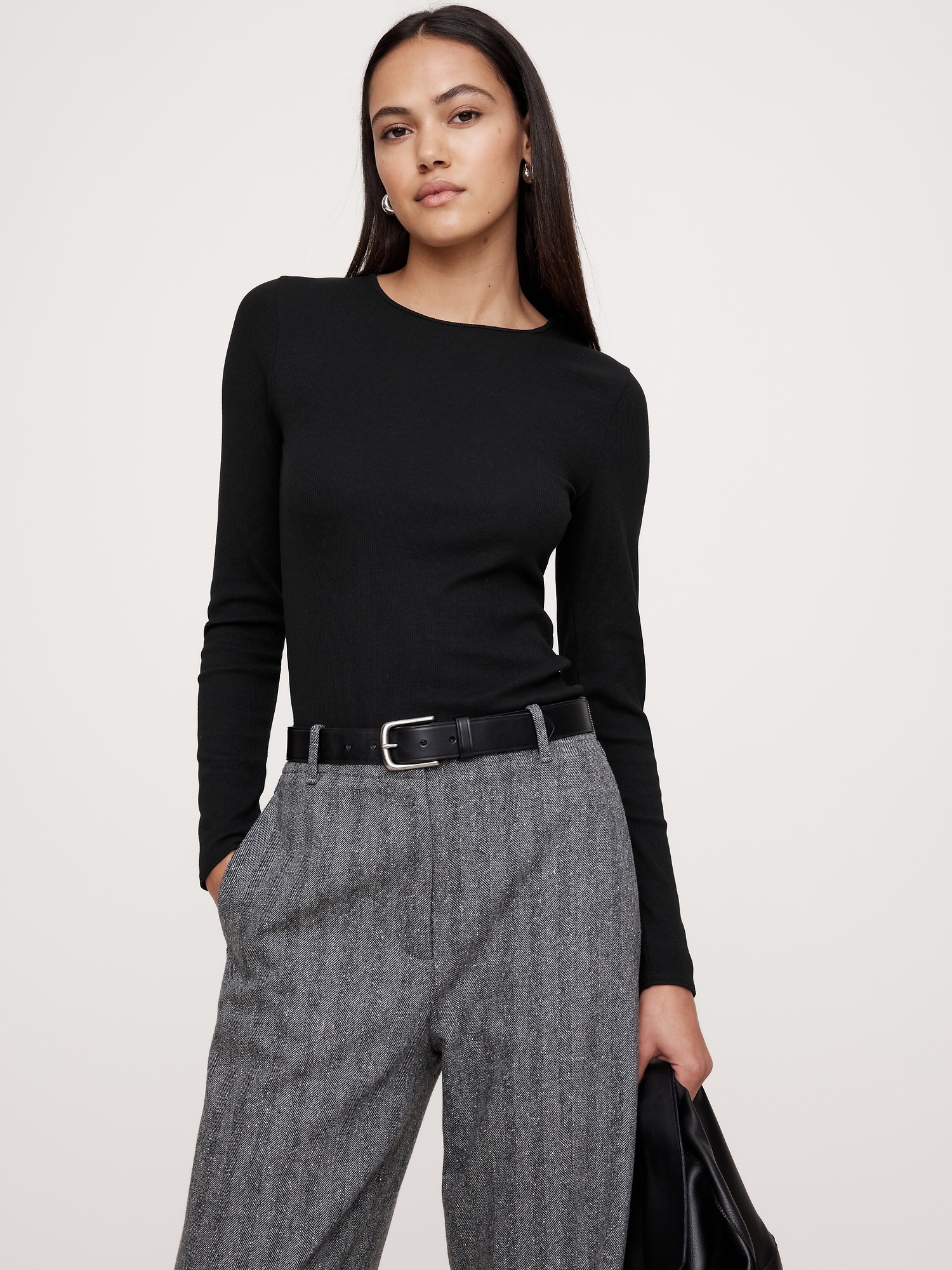 Ribbed Long-Sleeve Crew-Neck T-Shirt