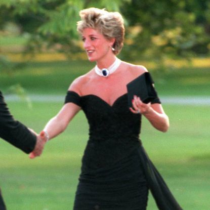 Princess Diana wearing a black mini dress, known as the revenge dress