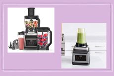 A collage of 2 images of the Ninja 3-in-1 Food Processor