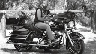 Johnny “Gash” Sombrotto on his Harley Davidson Electra Glide.