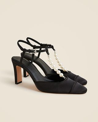 Made-In-Spain Jules Pearl-Strap Pumps in Satin