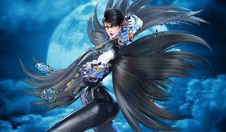 Bayonetta soars through the air