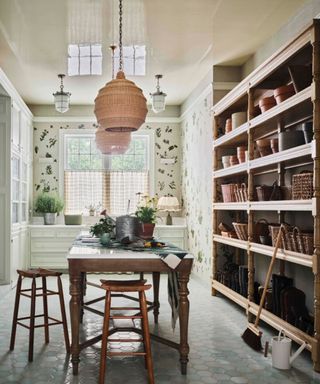 Rustic dining room with open shelving