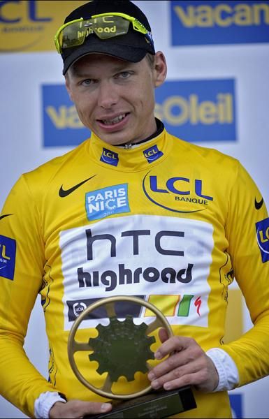 Tony Martin (Team HTC - Highroad) on the podium as the 2011 Paris-Nice overall winner