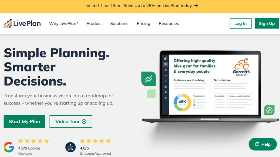 LivePlan website screenshot (June 2025)