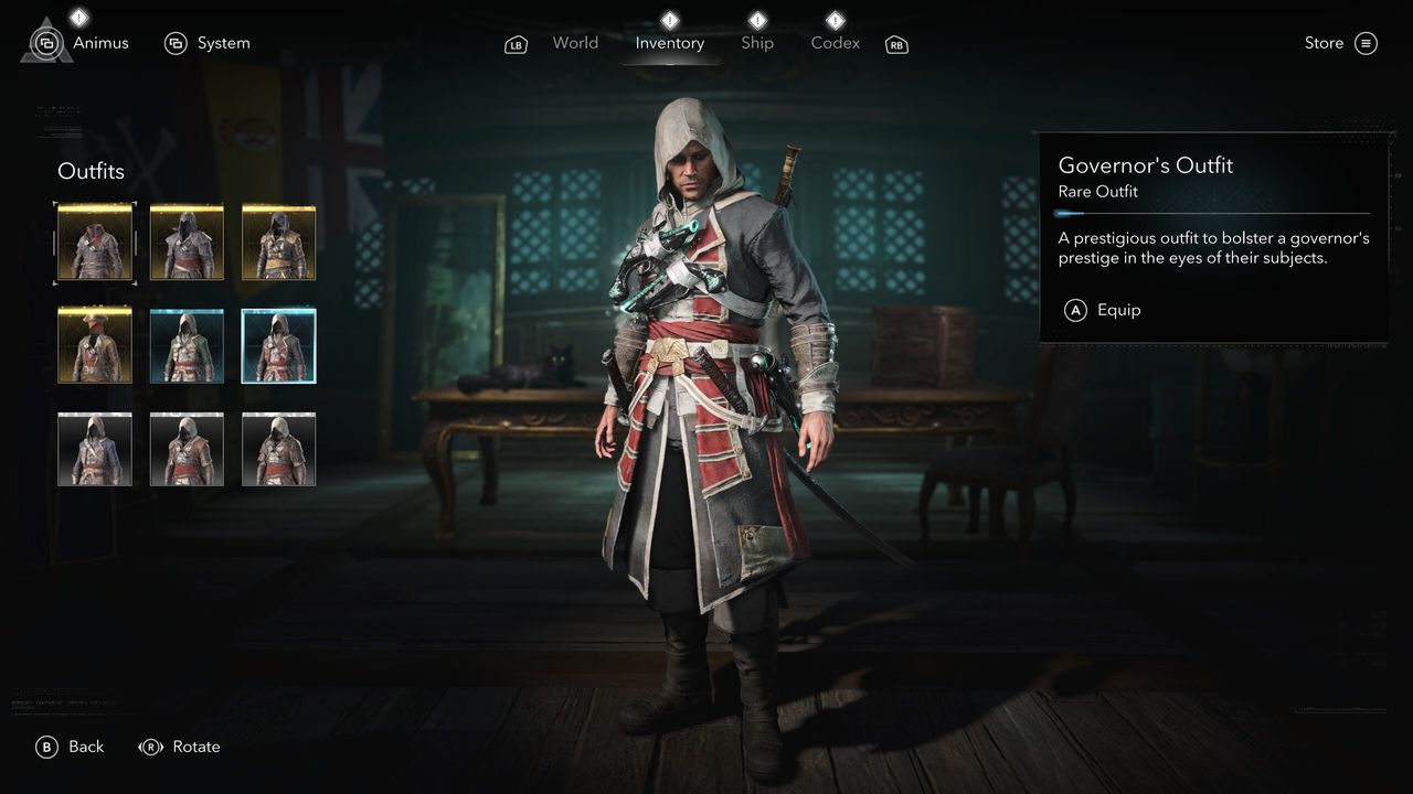 Black Flag outfit: The Governor's Outfit viewed in the menu.