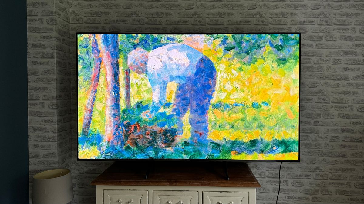 Hisense E7NQ Pro 75-inch 4K TV with impressionist painting on screen