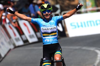 Sarah Gigante winning on Willunga Hill at the women's Santos Festival of Cycling race