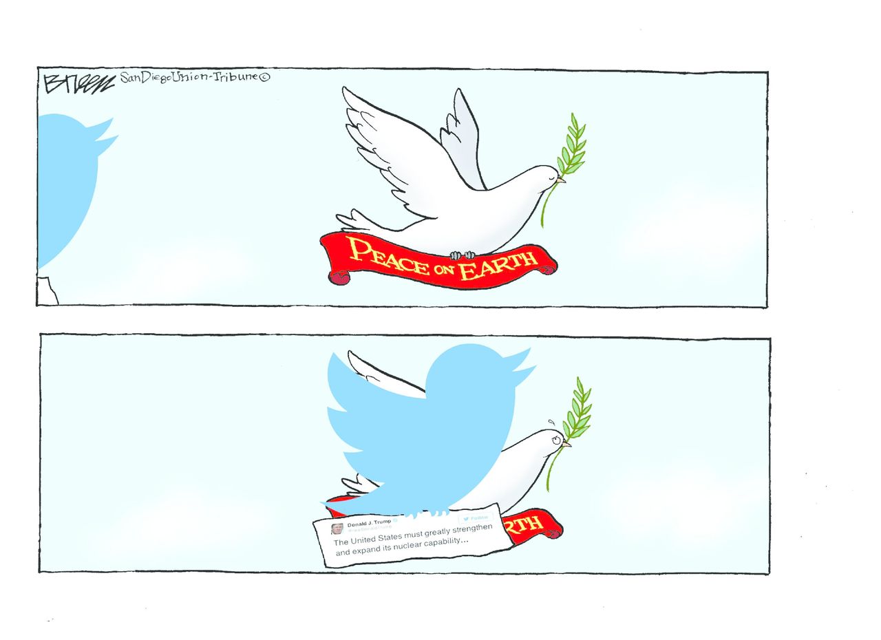 Editorial cartoon World peace twitter