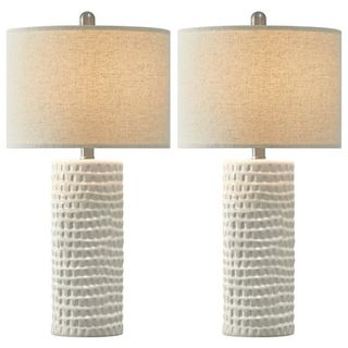 Oneach Ceramic Table Lamps Set of 2 for Living Room Bedroom Study 24.5" Modern White Bedside Nightstand Lamp