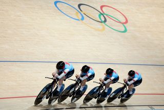 Maggie ColesLyster, Sarah van Dam, Erin Attwell and Ariane Bonhomme of Team Canada compete during the Women&#039;s Team Pursuit Qualifying on day eleven of the Olympic Games Paris 2024 