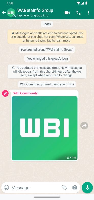 WhatsApp profile avatars in group chats showing a user's initial against a colored background