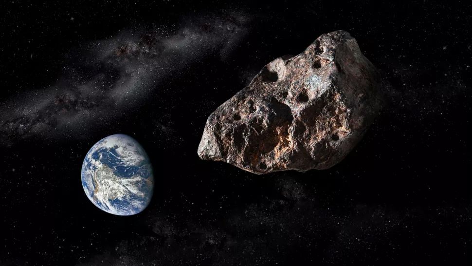 An artist&#039;s impression of a distant asteroid approaching Earth.