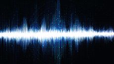 Hi-tech digital sound wave low and high richter scale with circle vibration on light blue Background.