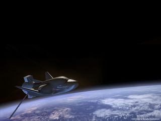 The autonomous cargo version of Sierra Nevada's Dream Chaser space plane is seen on orbit in this illustration.