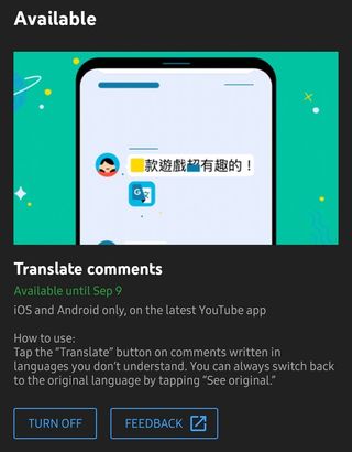 YouTube Try Experimental Features Comment Translation