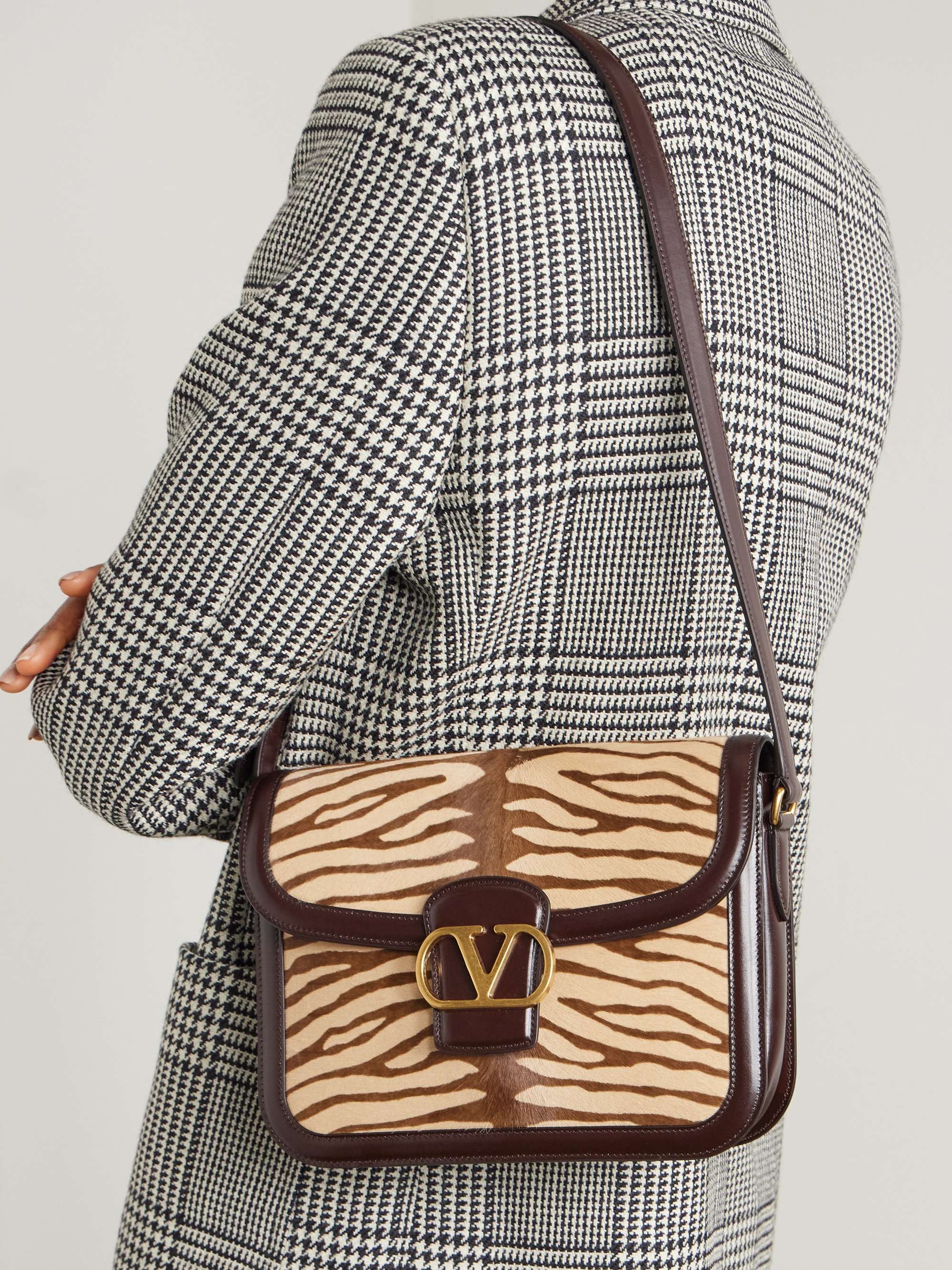 9to5 Embellished Leather-Trimmed Calf Hair Shoulder Bag