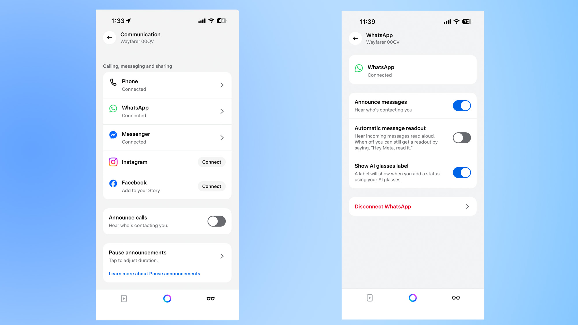 Ray-Ban Meta communication options