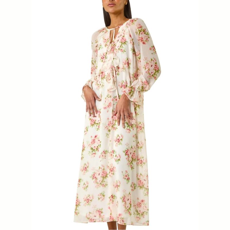 Roman Floral Frill Midi Dress
