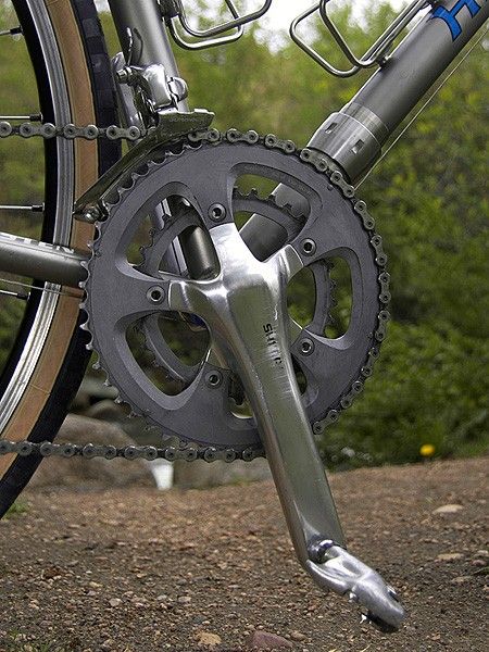A compact ratio Shimano R700 crankset affords some extra options when Hampsten is accompanying clients on tours.