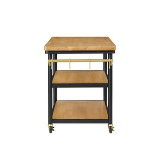Beautiful Wheeled Kitchen Cart With 2 Lower Shelves by Drew Barrymore, Black Finish