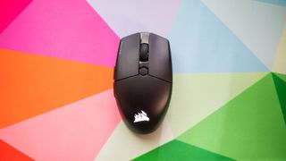 Corsair Katar Elite Wireless on a colorful mouse pad