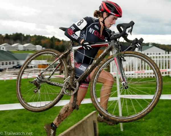 Sarah Krzysiak (NY Cross) running the uphill barriers.