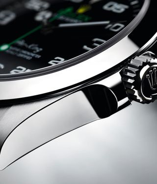 close-up of Rolex Oyster Perpetual Air-King watch crown